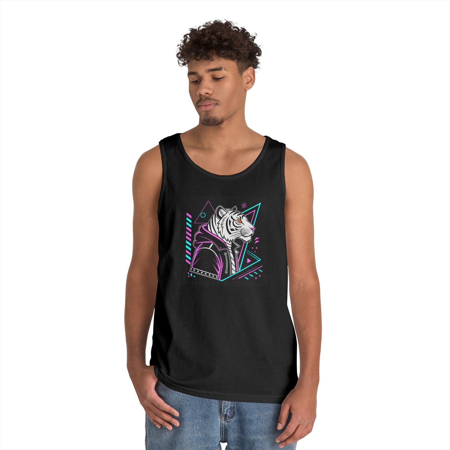 Cool Tiger Graphic Tank Top | Unisex Cotton Sleeveless Tee for Summer, Music Festivals, Beach Days, Pride, Fitness, Casual Wear