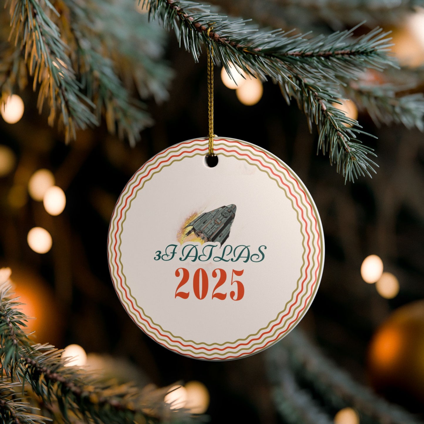 2025 Zodiac Atlas Ceramic Ornament — Retro Rocket Holiday Decoration