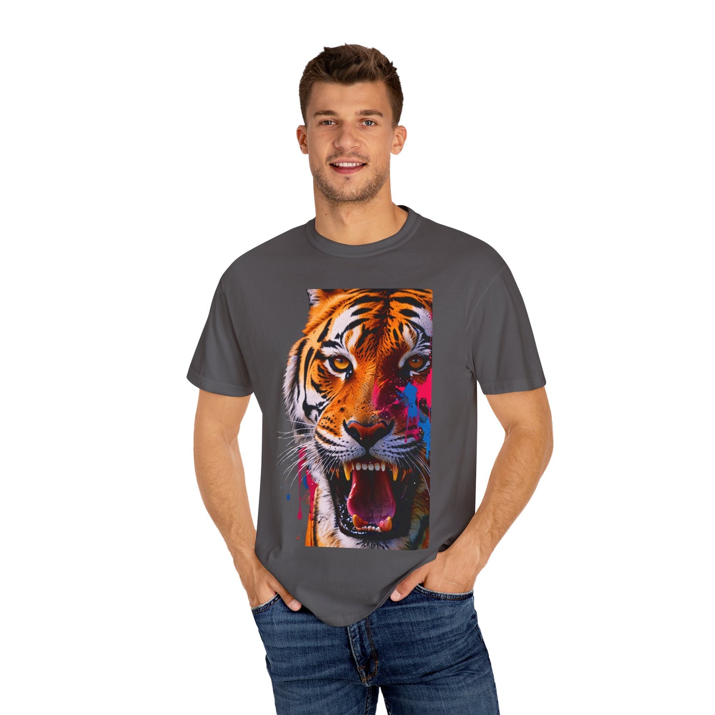 Fierce Tiger Graphic T-Shirt | Unisex Garment-Dyed Tee, Wild Animal Shirt, Nature Lover Gift, Statement Tee, Birthday and Casual Wear