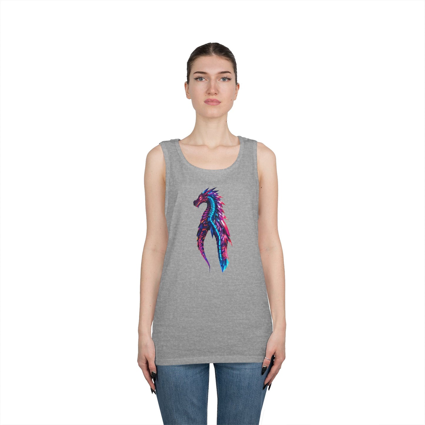 Dragon Art Unisex Heavy Cotton Tank Top, Casual Wear, Summer Fashion, Festival Outfit, Gift for Dragon Lovers