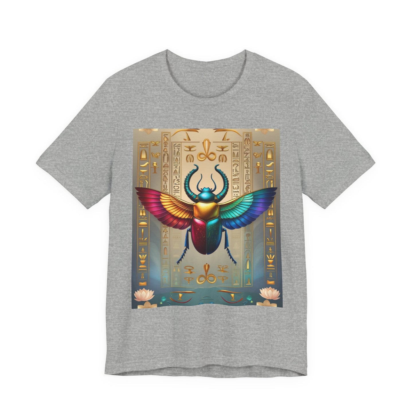 Colorful Scarab Beetle Unisex Tee, Egyptian Design Shirt, Boho Casual Top, Spiritual Gift for Her, Festival Wear, Nature Lover Apparel