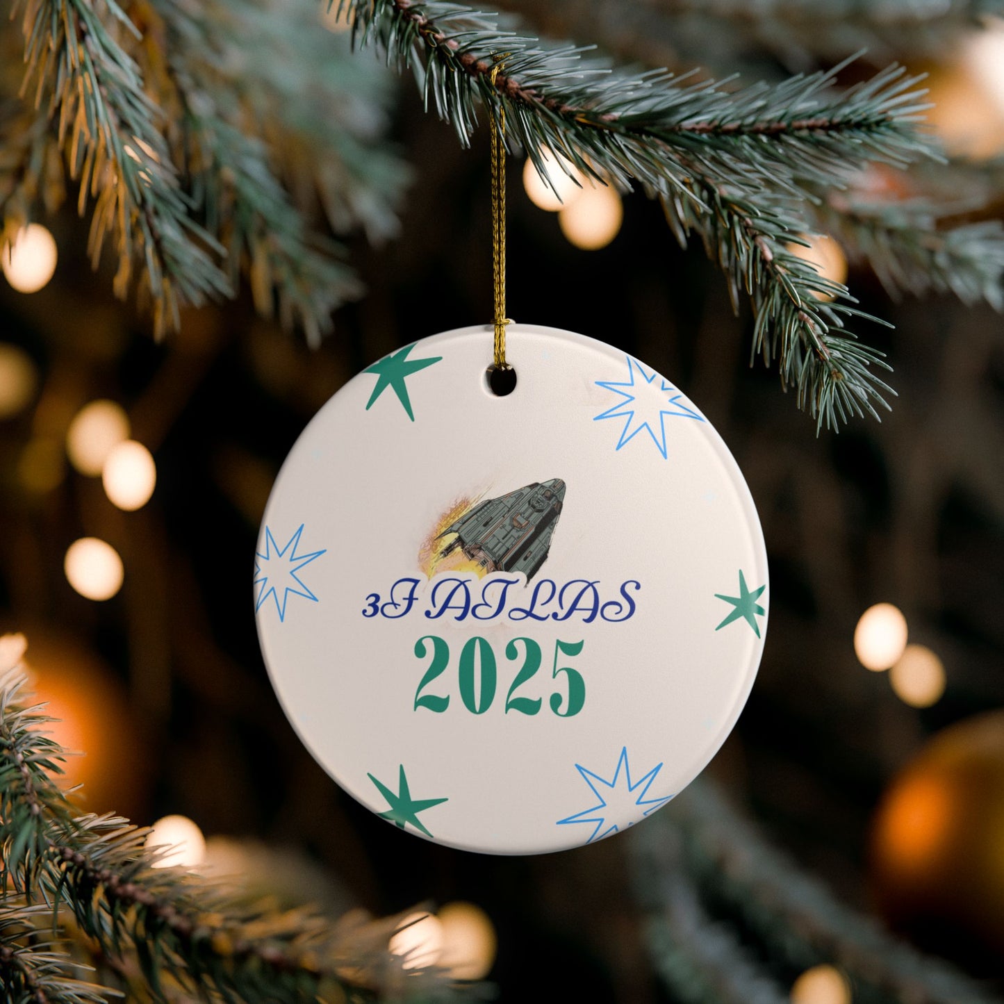 2025 Spaceship Ceramic Ornament — '3FATLAS' Holiday Tree Keepsake