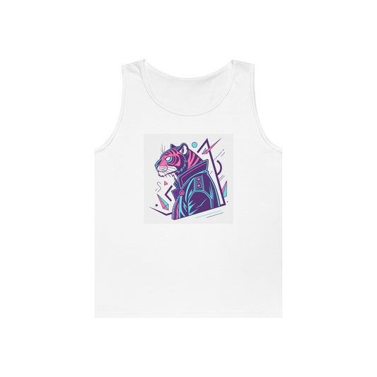 Unisex Heavy Cotton Tank Top with Cool Tiger Design, Summer Wear, Graphic Tank, Casual Outfit, Gift for Him/Her, Music Festival Apparel