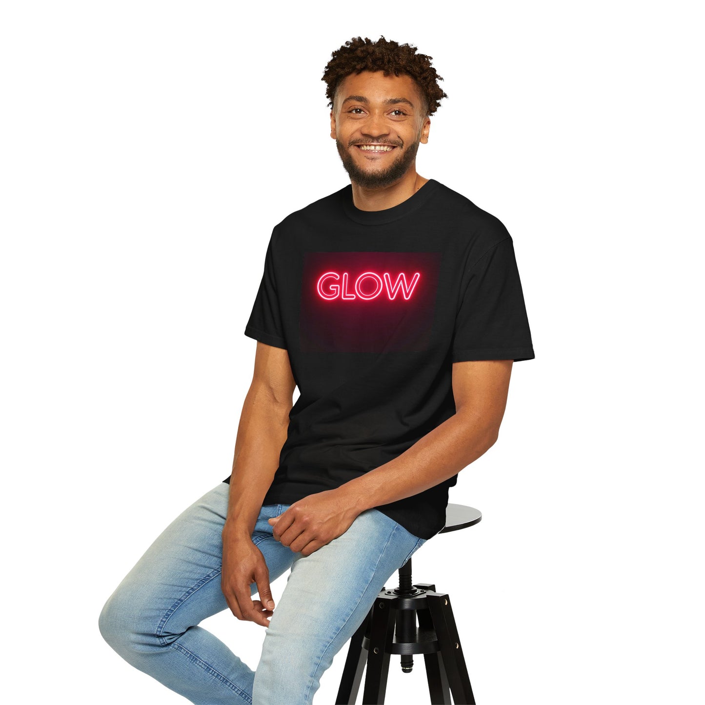 Neon Glow Graphic T‑Shirt — Pink LED Sign Design