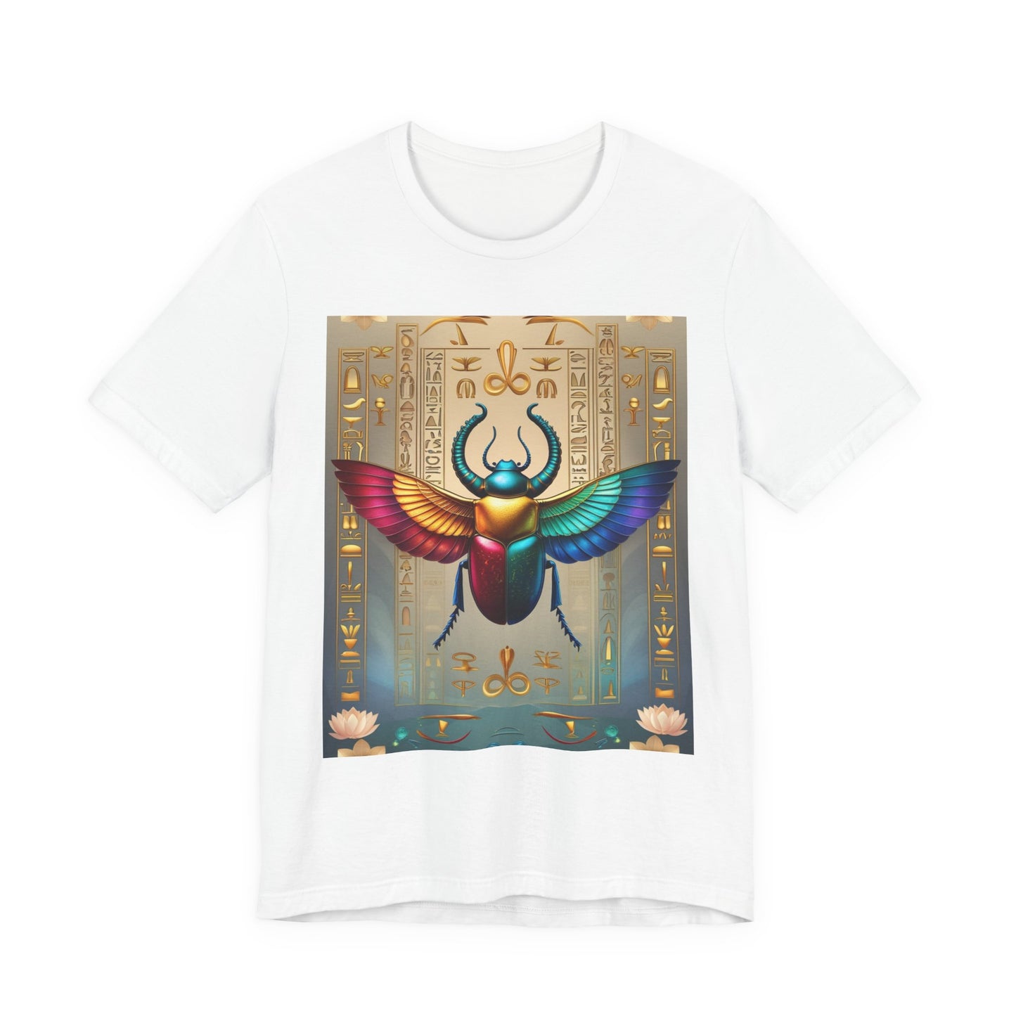 Colorful Scarab Beetle Unisex Tee, Egyptian Design Shirt, Boho Casual Top, Spiritual Gift for Her, Festival Wear, Nature Lover Apparel