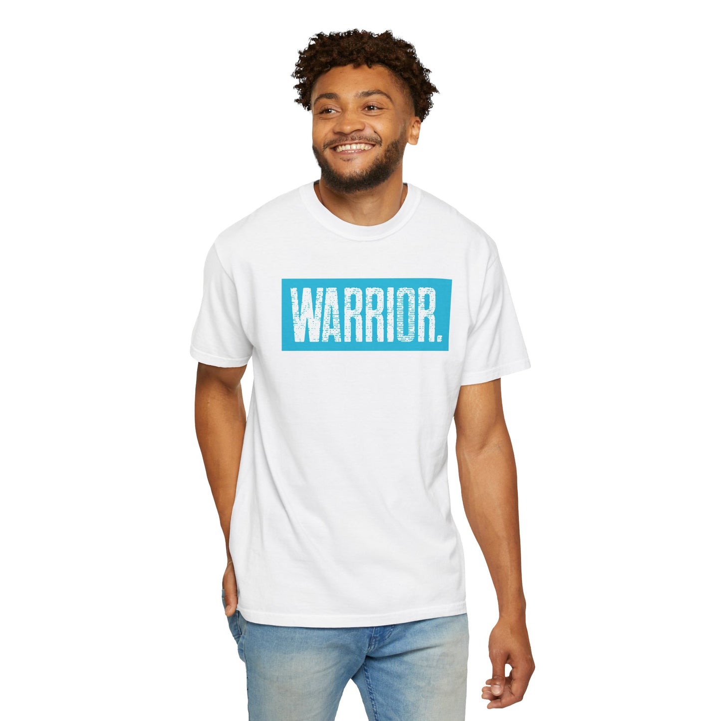 Warrior Graphic T-Shirt — Bold Blue Box Logo Tee