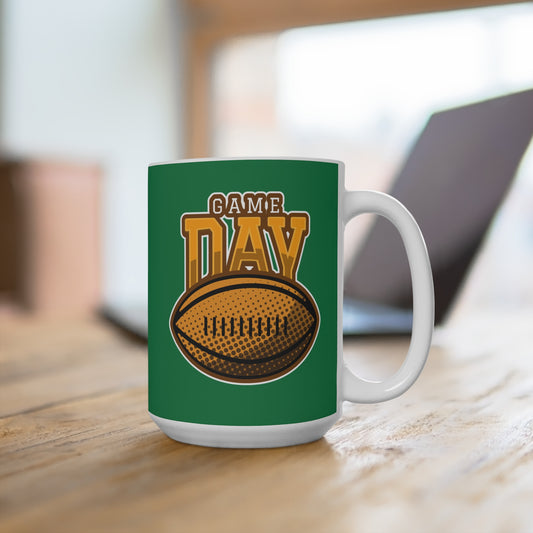 Game Day Football Mug – 15oz Green Tailgate Coffee Cup