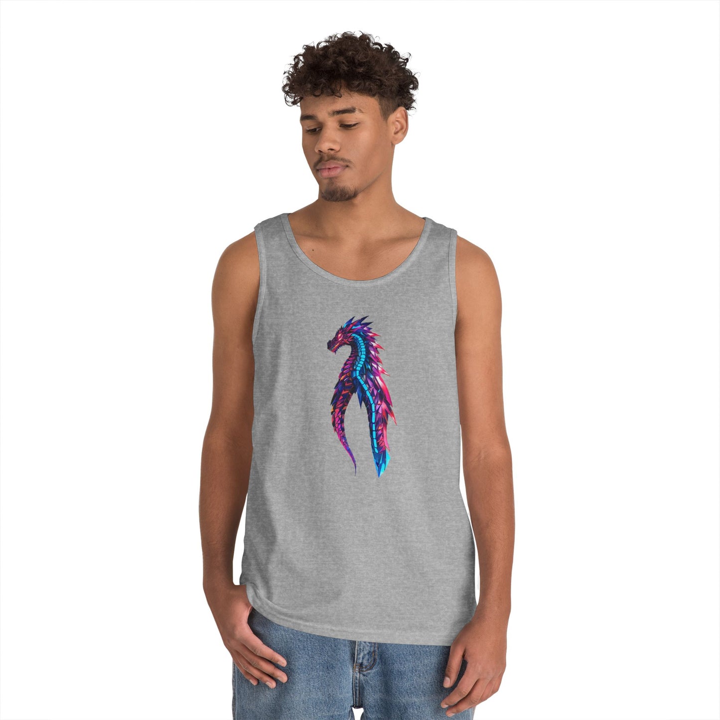 Dragon Art Unisex Heavy Cotton Tank Top, Casual Wear, Summer Fashion, Festival Outfit, Gift for Dragon Lovers