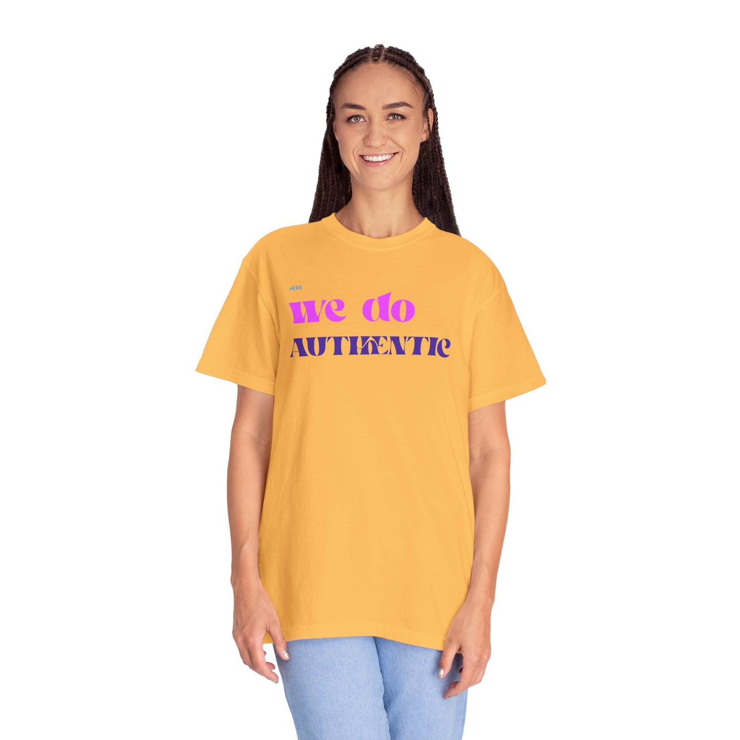We Do Authentic T-Shirt — Retro Pink & Purple Graphic Tee
