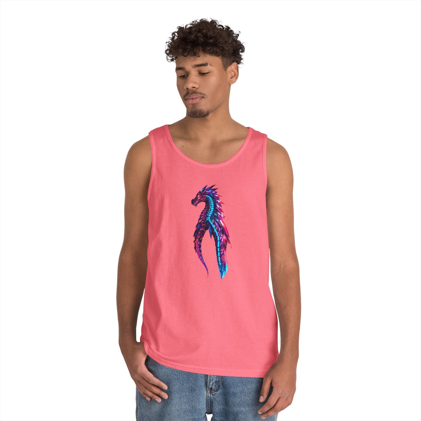 Dragon Art Unisex Heavy Cotton Tank Top, Casual Wear, Summer Fashion, Festival Outfit, Gift for Dragon Lovers