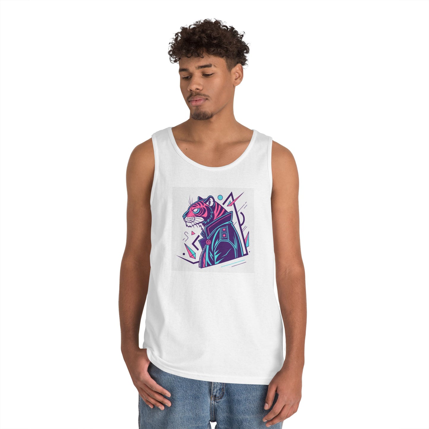 Unisex Heavy Cotton Tank Top with Cool Tiger Design, Summer Wear, Graphic Tank, Casual Outfit, Gift for Him/Her, Music Festival Apparel