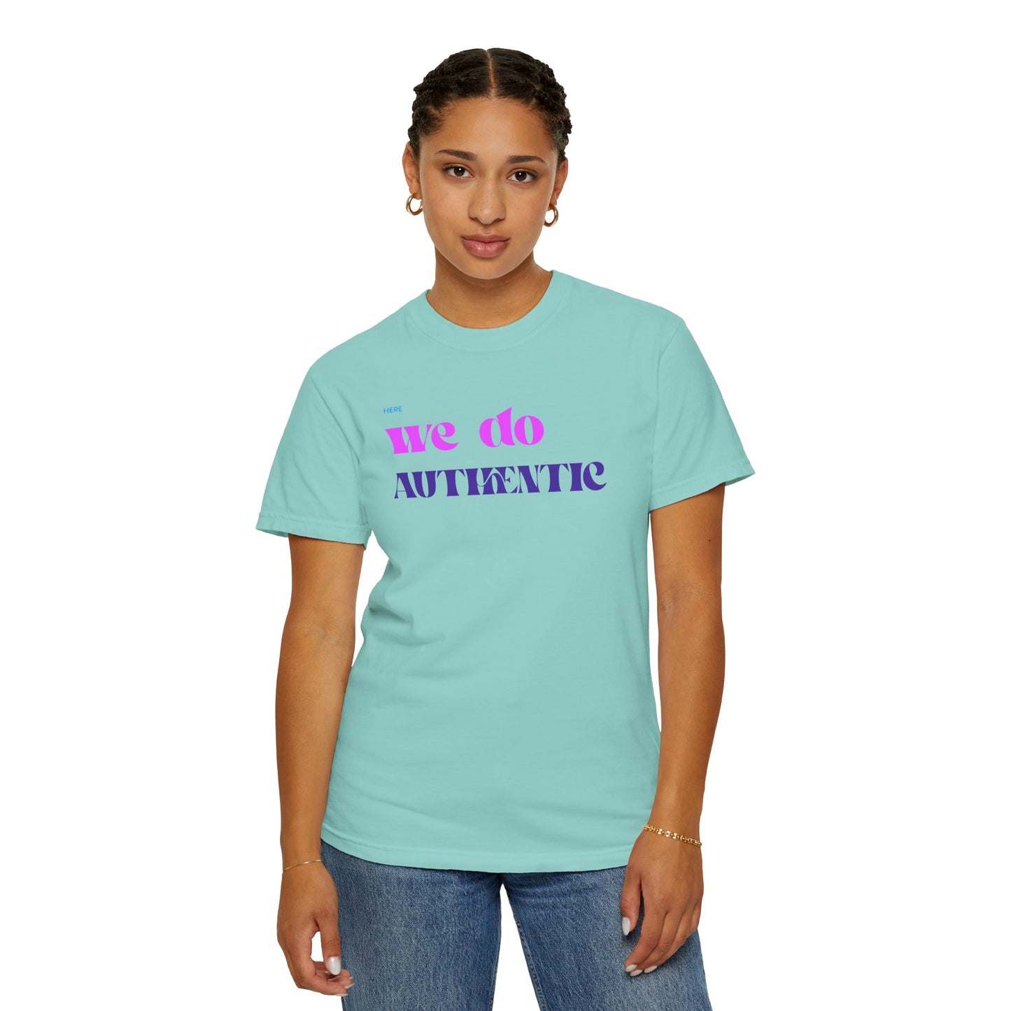 We Do Authentic T-Shirt — Retro Pink & Purple Graphic Tee