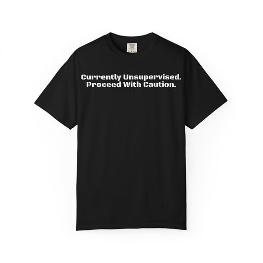 Unisex Garment-Dyed T-shirt with 'Currently Unsupervised. Proceed With Caution.' Slogan, Casual Tee, Gift for Friends, Funny Shirt, [...]