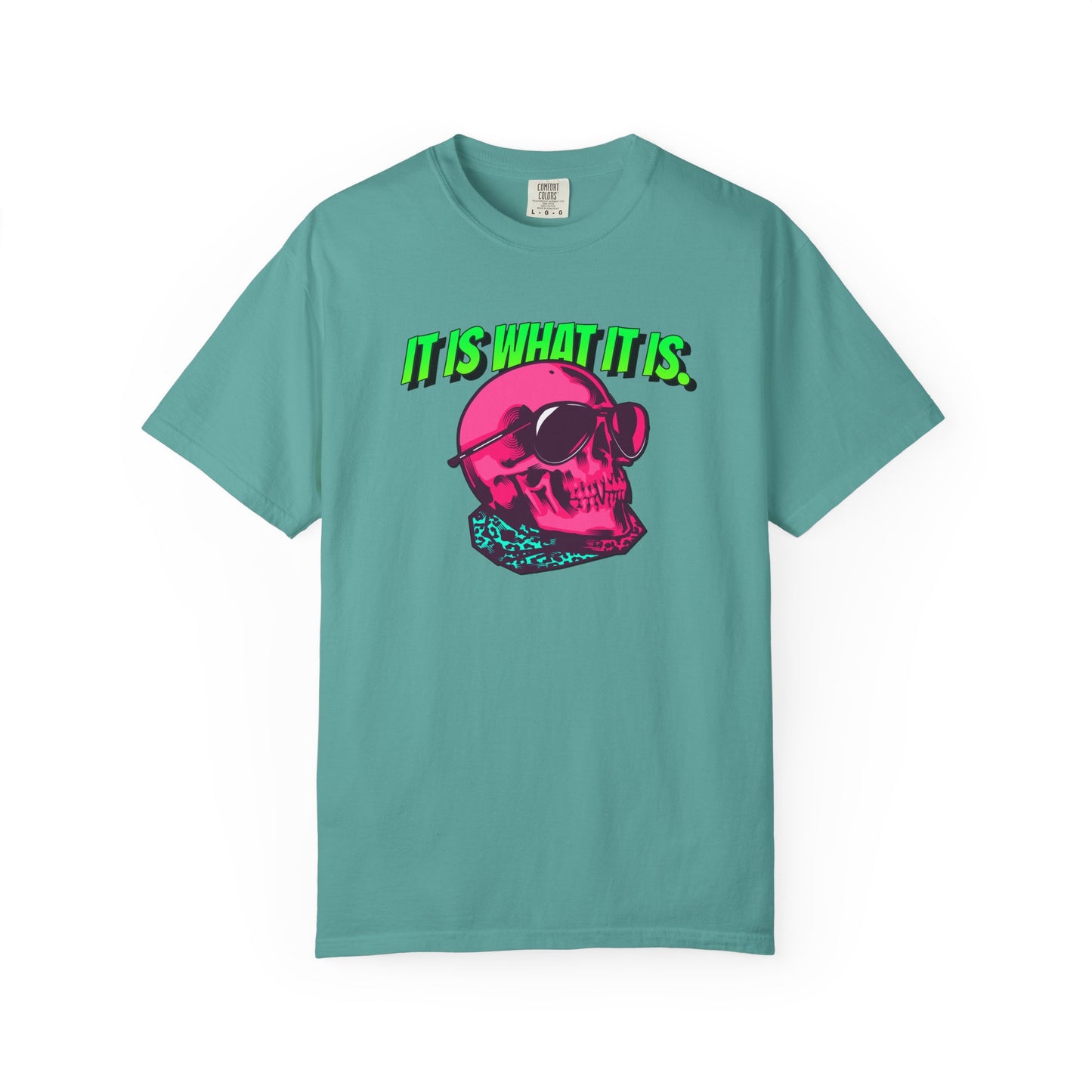 Skull Graphic T-Shirt — "It Is What It Is" Neon Retro Tee