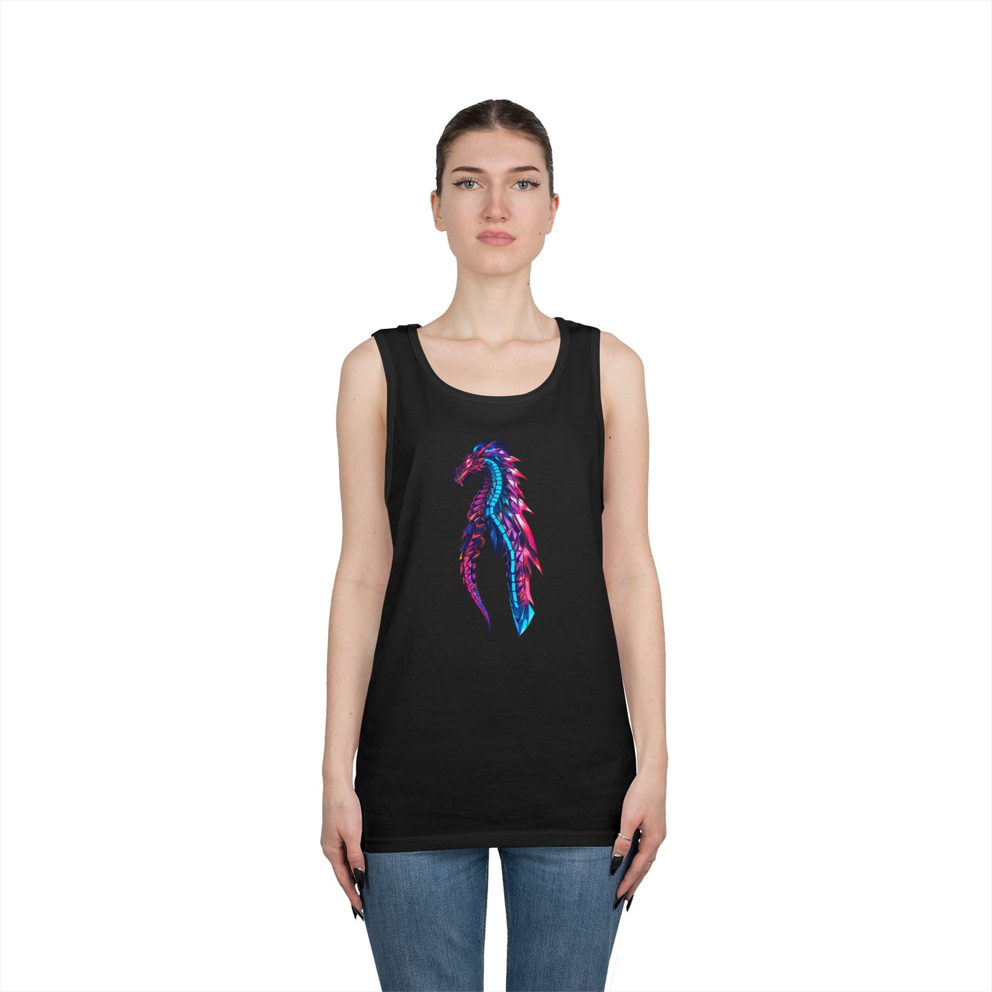 Dragon Art Unisex Heavy Cotton Tank Top, Casual Wear, Summer Fashion, Festival Outfit, Gift for Dragon Lovers