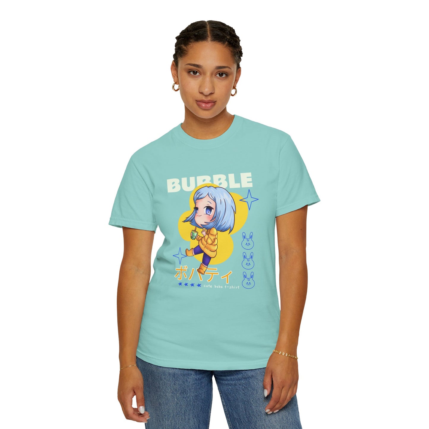 Boba Tea Anime Girl T‑Shirt — Cute Kawaii Graphic Tee with Japanese Text