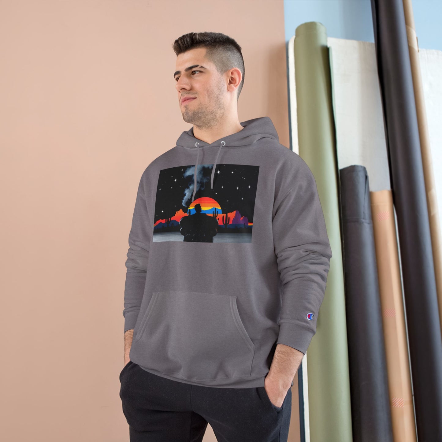 Retro Sunset Champion Hoodie, Cozy Pullover for Adventure Lovers, Gift for Fall, Unisex Hoodie, Vintage Vibe, Road Trip Essential