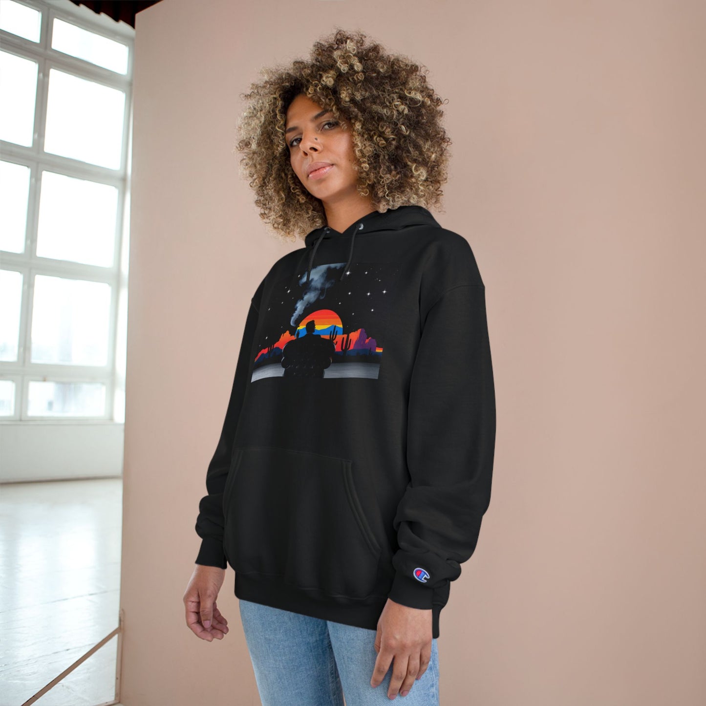 Retro Sunset Champion Hoodie, Cozy Pullover for Adventure Lovers, Gift for Fall, Unisex Hoodie, Vintage Vibe, Road Trip Essential