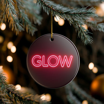 Glow Neon Ceramic Ornament — Round Holiday Decoration with Pink Neon Text
