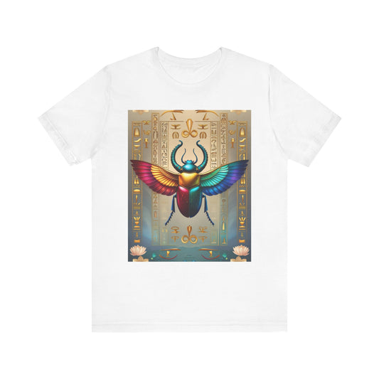 Colorful Scarab Beetle Unisex Tee, Egyptian Design Shirt, Boho Casual Top, Spiritual Gift for Her, Festival Wear, Nature Lover Apparel