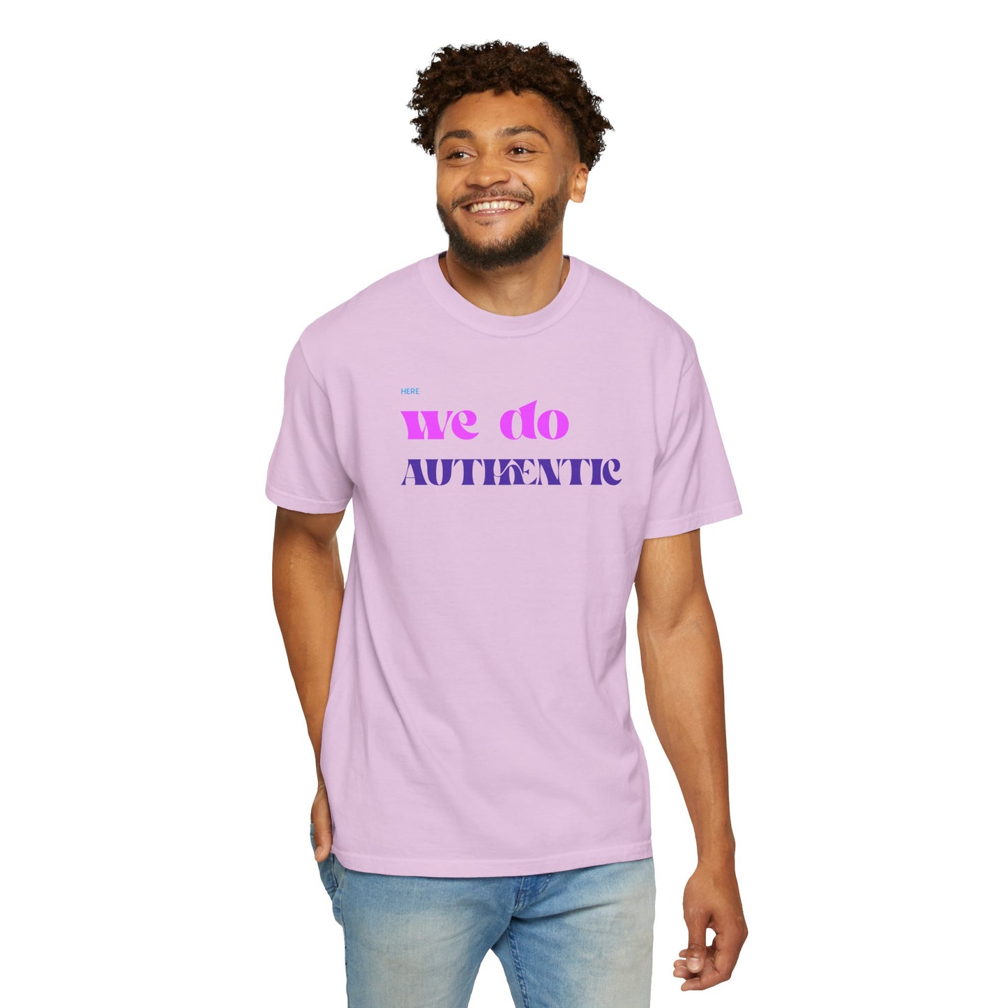 We Do Authentic T-Shirt — Retro Pink & Purple Graphic Tee