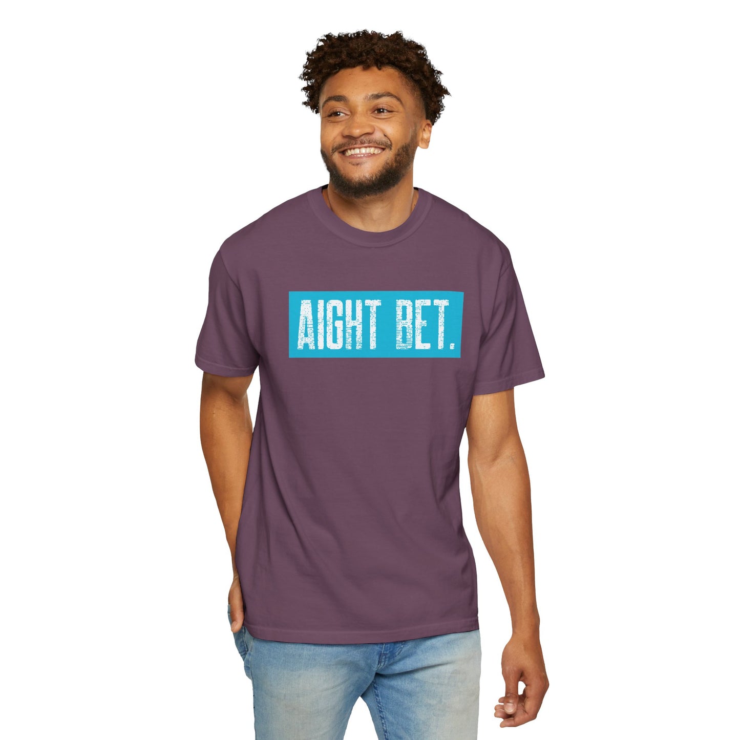 Aight Bet T-Shirt — Casual Graphic Tee with Bold Blue Block Text