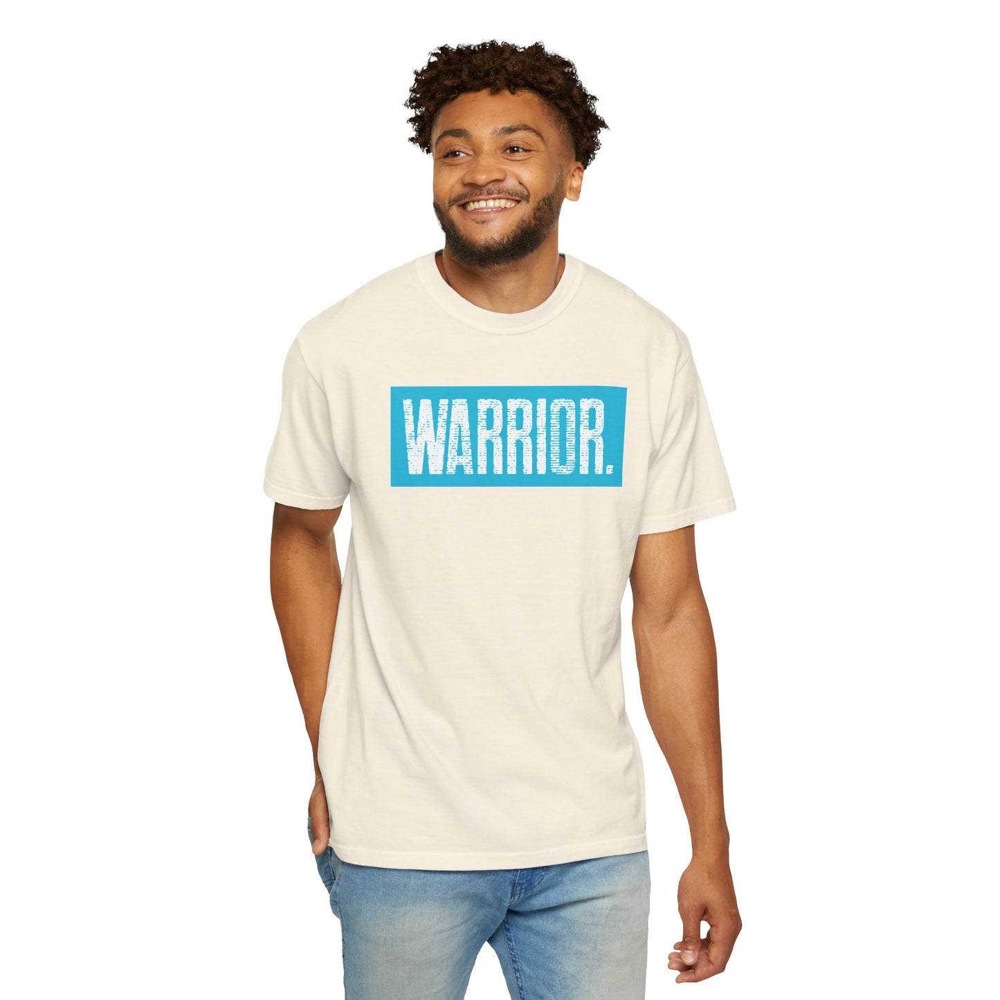 Warrior Graphic T-Shirt — Bold Blue Box Logo Tee