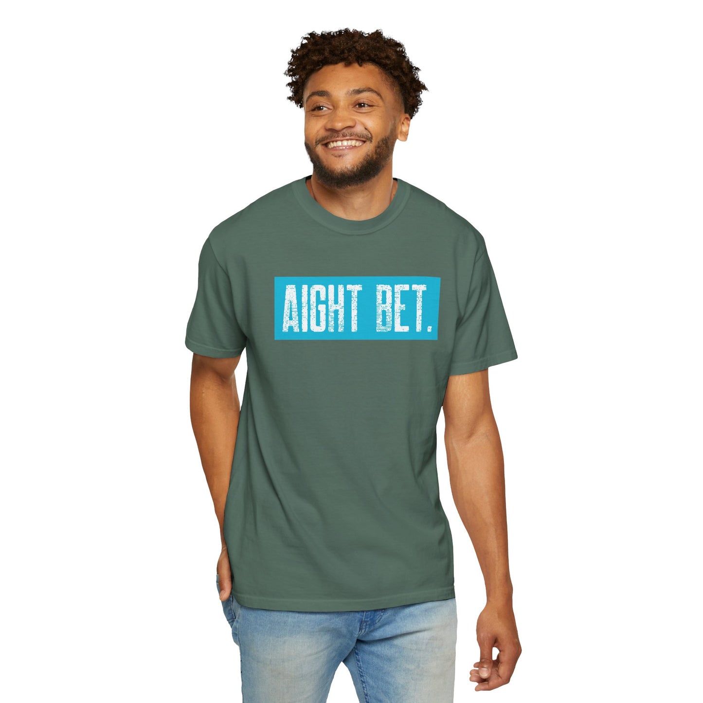 Aight Bet T-Shirt — Casual Graphic Tee with Bold Blue Block Text