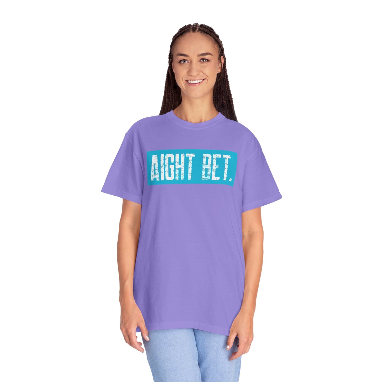 Aight Bet T-Shirt — Casual Graphic Tee with Bold Blue Block Text