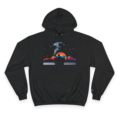 Retro Sunset Champion Hoodie, Cozy Pullover for Adventure Lovers, Gift for Fall, Unisex Hoodie, Vintage Vibe, Road Trip Essential