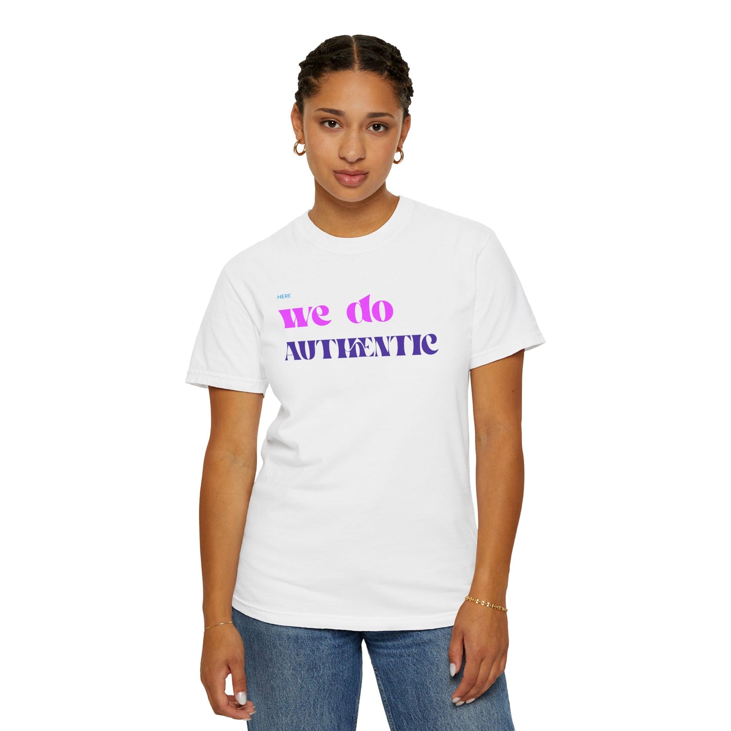 We Do Authentic T-Shirt — Retro Pink & Purple Graphic Tee