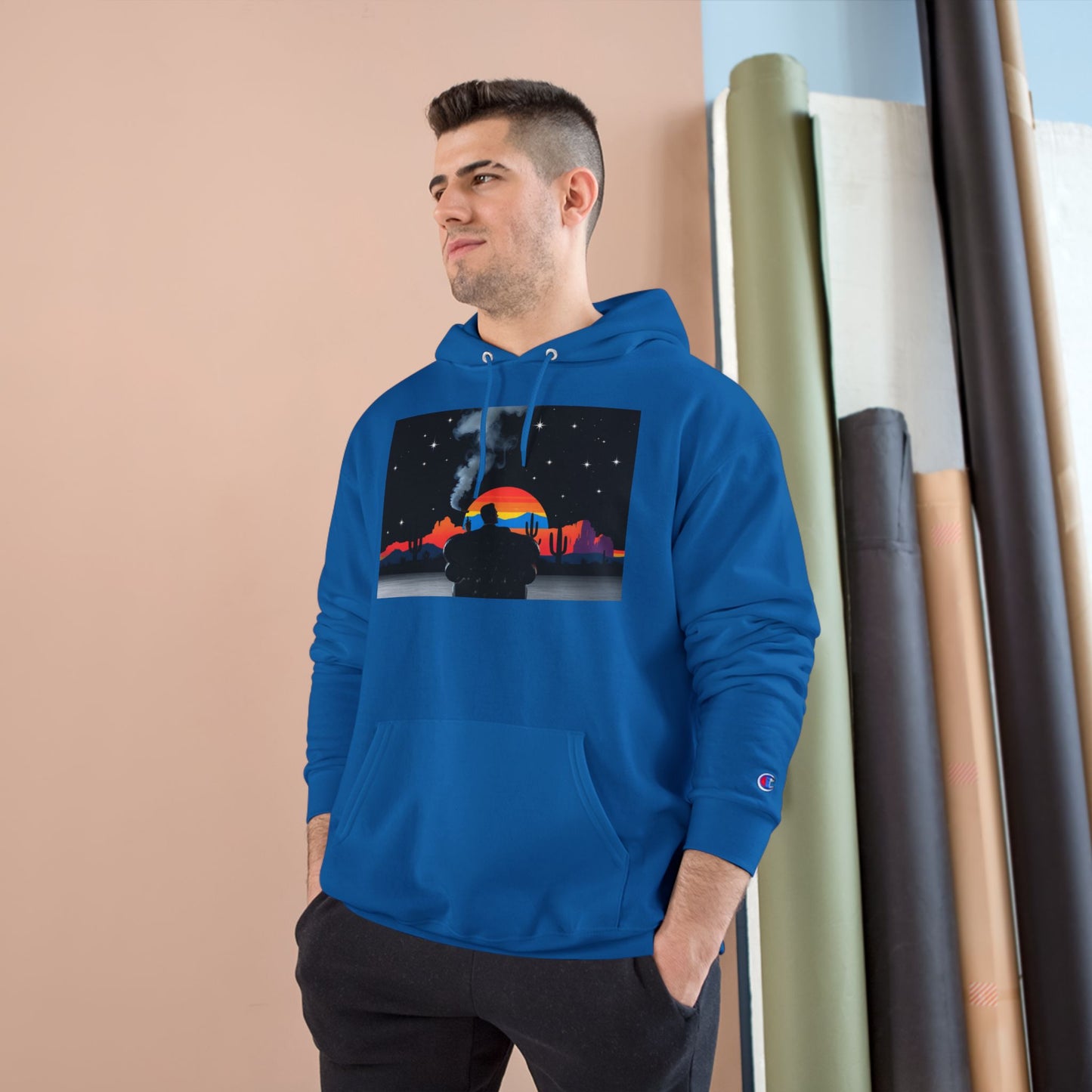 Retro Sunset Champion Hoodie, Cozy Pullover for Adventure Lovers, Gift for Fall, Unisex Hoodie, Vintage Vibe, Road Trip Essential