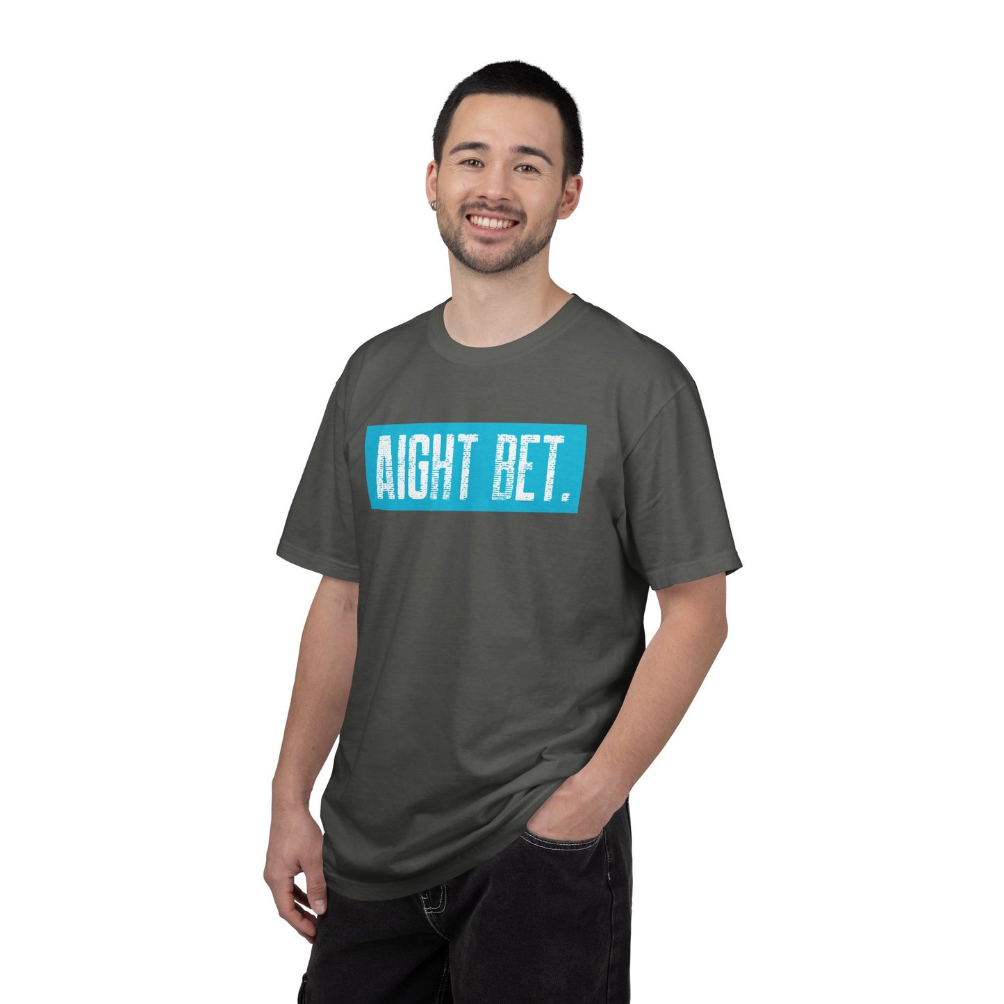 Aight Bet T-Shirt — Casual Graphic Tee with Bold Blue Block Text