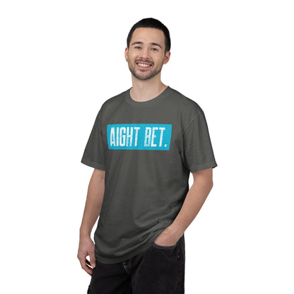 Aight Bet T-Shirt — Casual Graphic Tee with Bold Blue Block Text