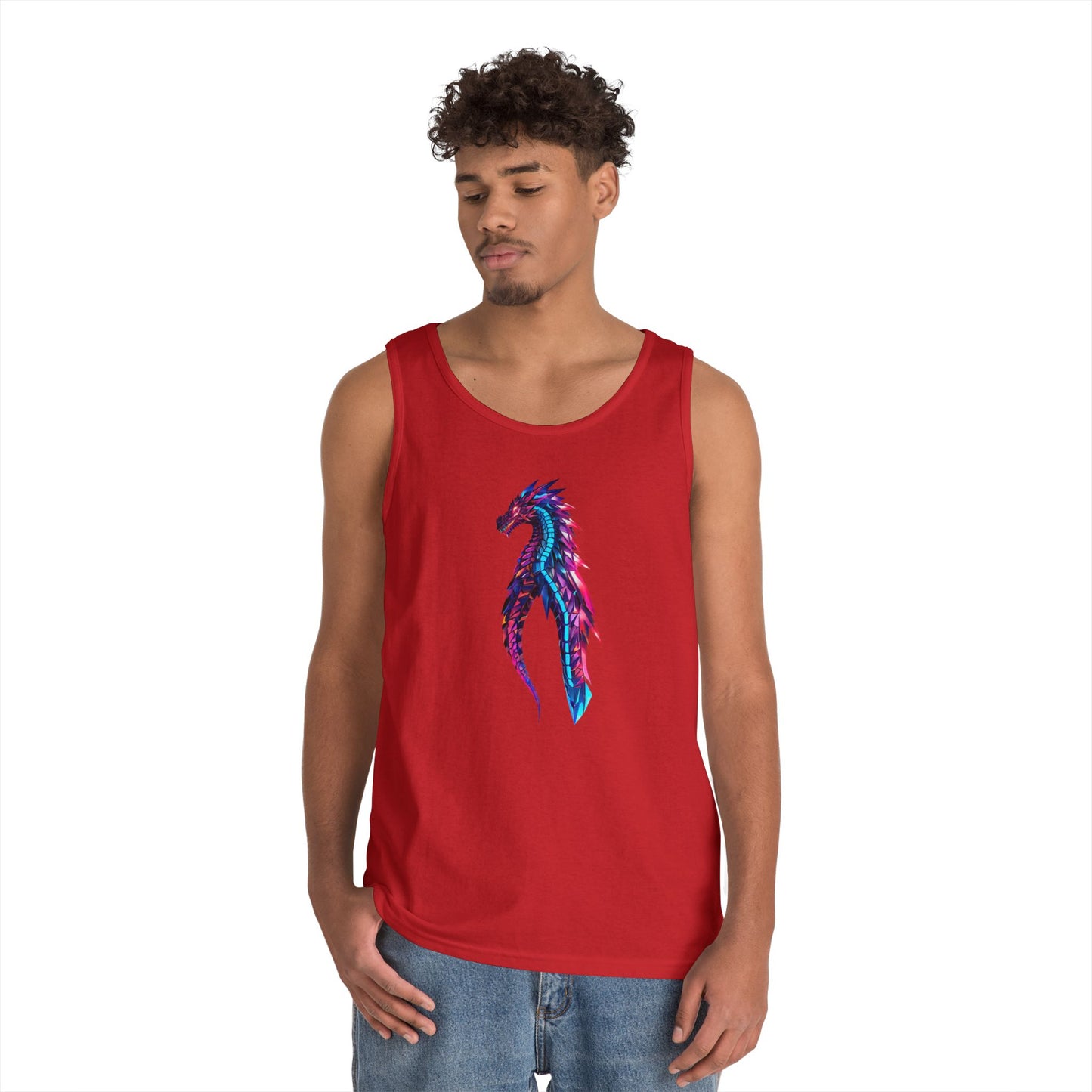 Dragon Art Unisex Heavy Cotton Tank Top, Casual Wear, Summer Fashion, Festival Outfit, Gift for Dragon Lovers