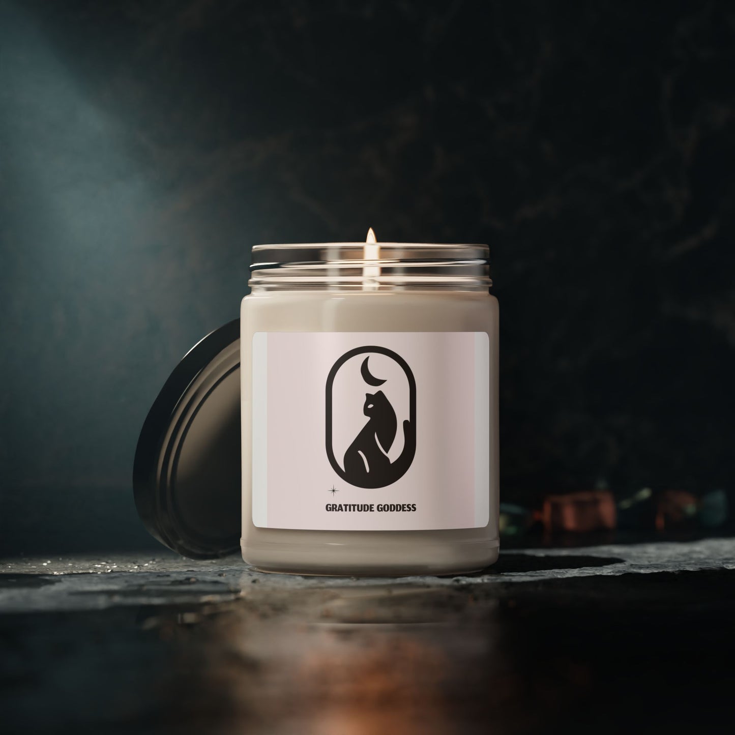 Black Cat Gratitude Goddess Soy Candle — 9oz Scented Jar Candle