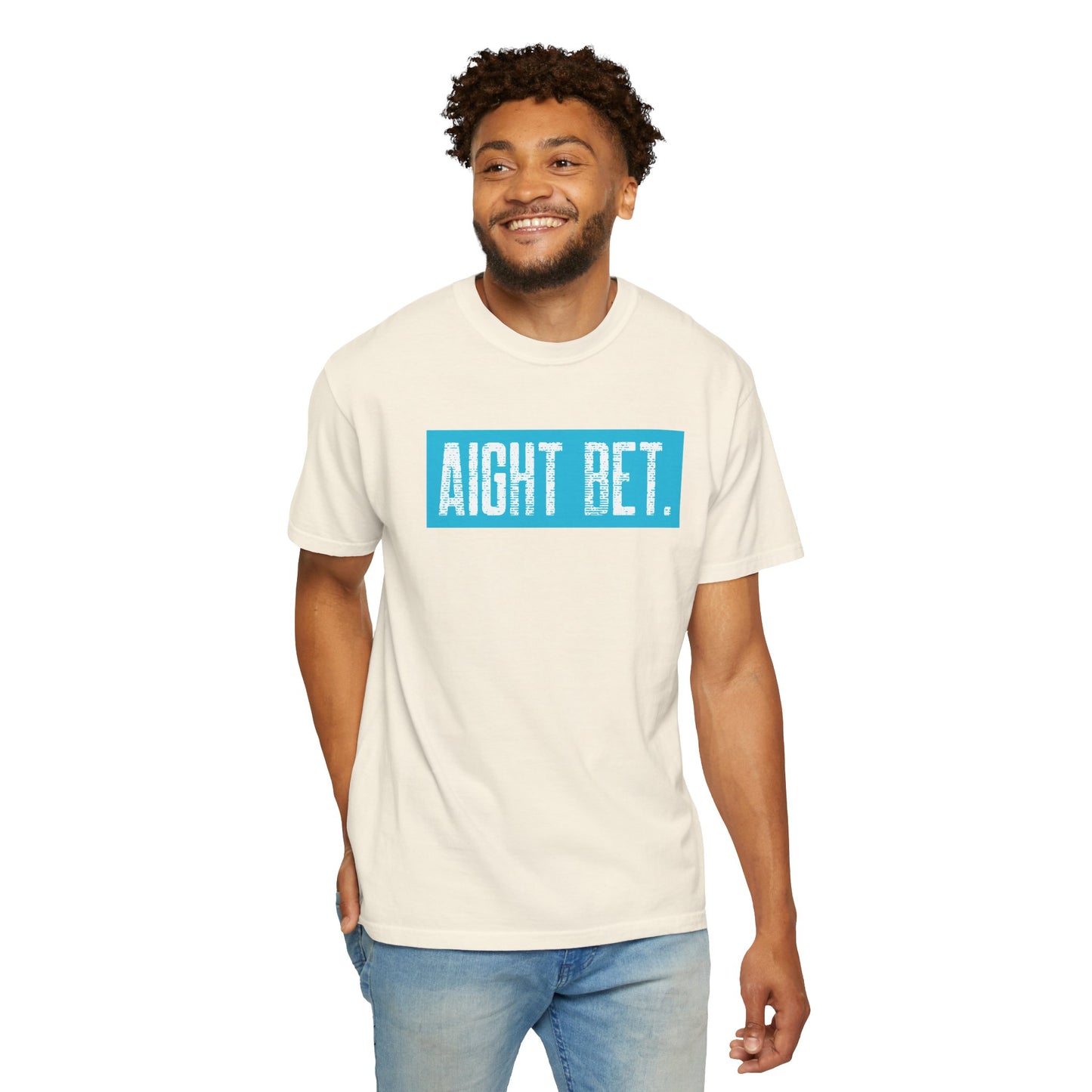 Aight Bet T-Shirt — Casual Graphic Tee with Bold Blue Block Text