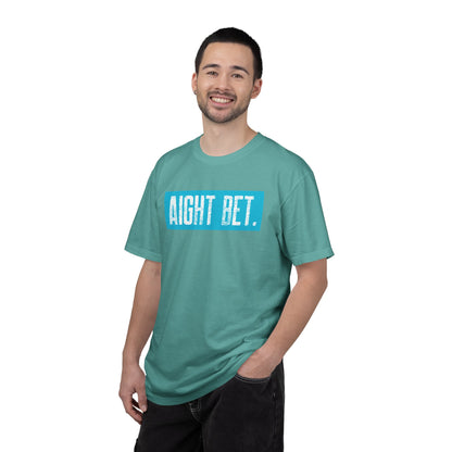 Aight Bet T-Shirt — Casual Graphic Tee with Bold Blue Block Text