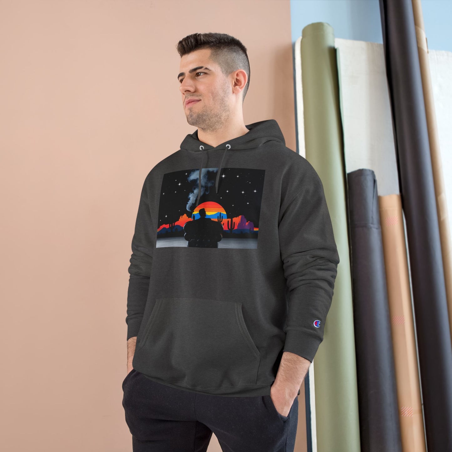 Retro Sunset Champion Hoodie, Cozy Pullover for Adventure Lovers, Gift for Fall, Unisex Hoodie, Vintage Vibe, Road Trip Essential
