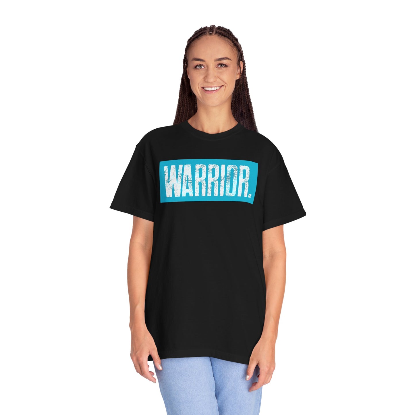 Warrior Graphic T-Shirt — Bold Blue Box Logo Tee