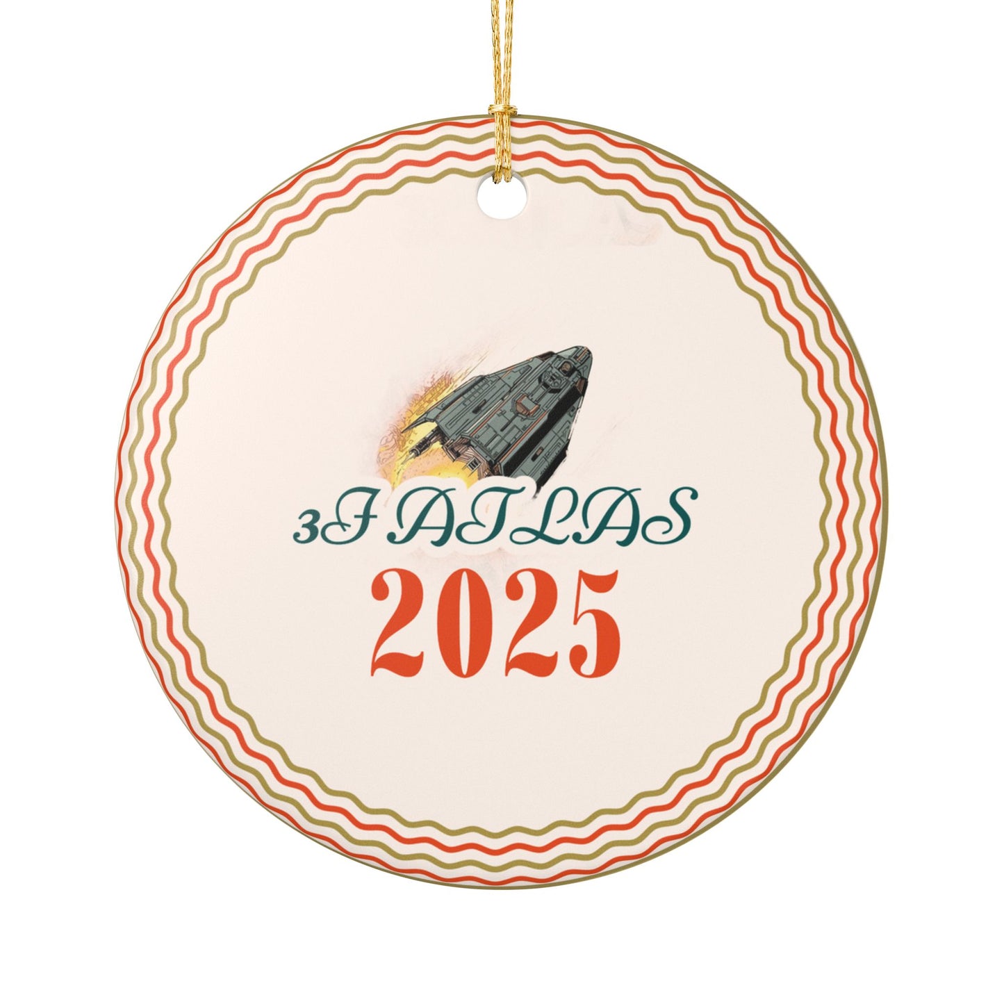 2025 Zodiac Atlas Ceramic Ornament — Retro Rocket Holiday Decoration