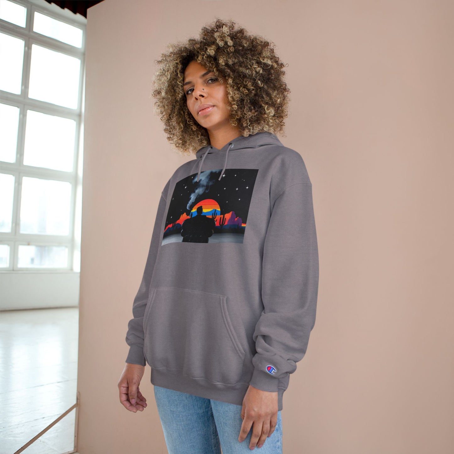 Retro Sunset Champion Hoodie, Cozy Pullover for Adventure Lovers, Gift for Fall, Unisex Hoodie, Vintage Vibe, Road Trip Essential