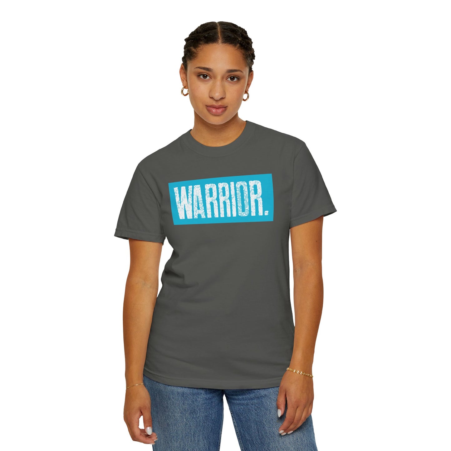 Warrior Graphic T-Shirt — Bold Blue Box Logo Tee