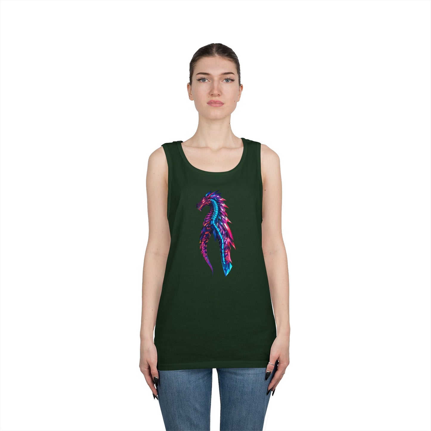 Dragon Art Unisex Heavy Cotton Tank Top, Casual Wear, Summer Fashion, Festival Outfit, Gift for Dragon Lovers
