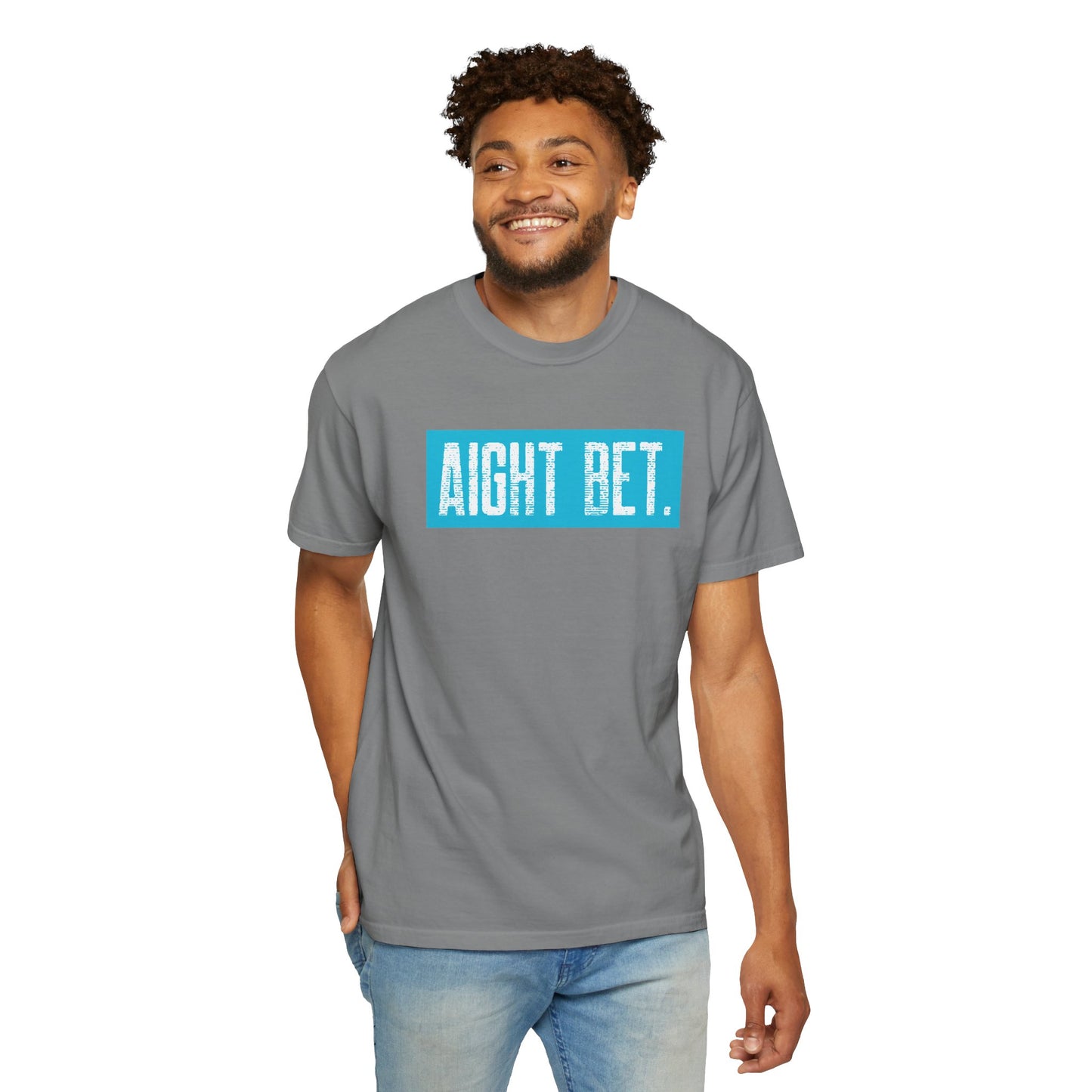 Aight Bet T-Shirt — Casual Graphic Tee with Bold Blue Block Text