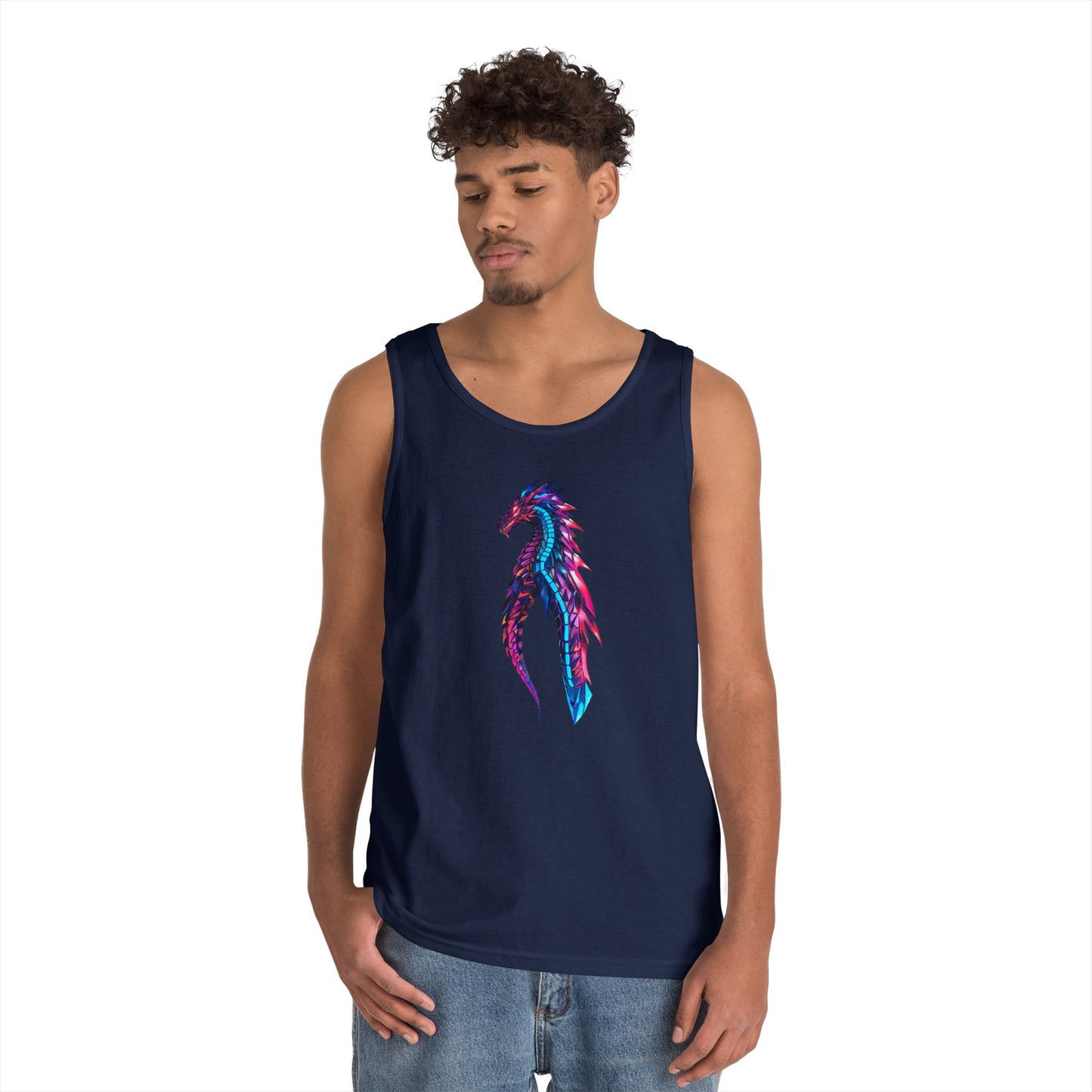 Dragon Art Unisex Heavy Cotton Tank Top, Casual Wear, Summer Fashion, Festival Outfit, Gift for Dragon Lovers