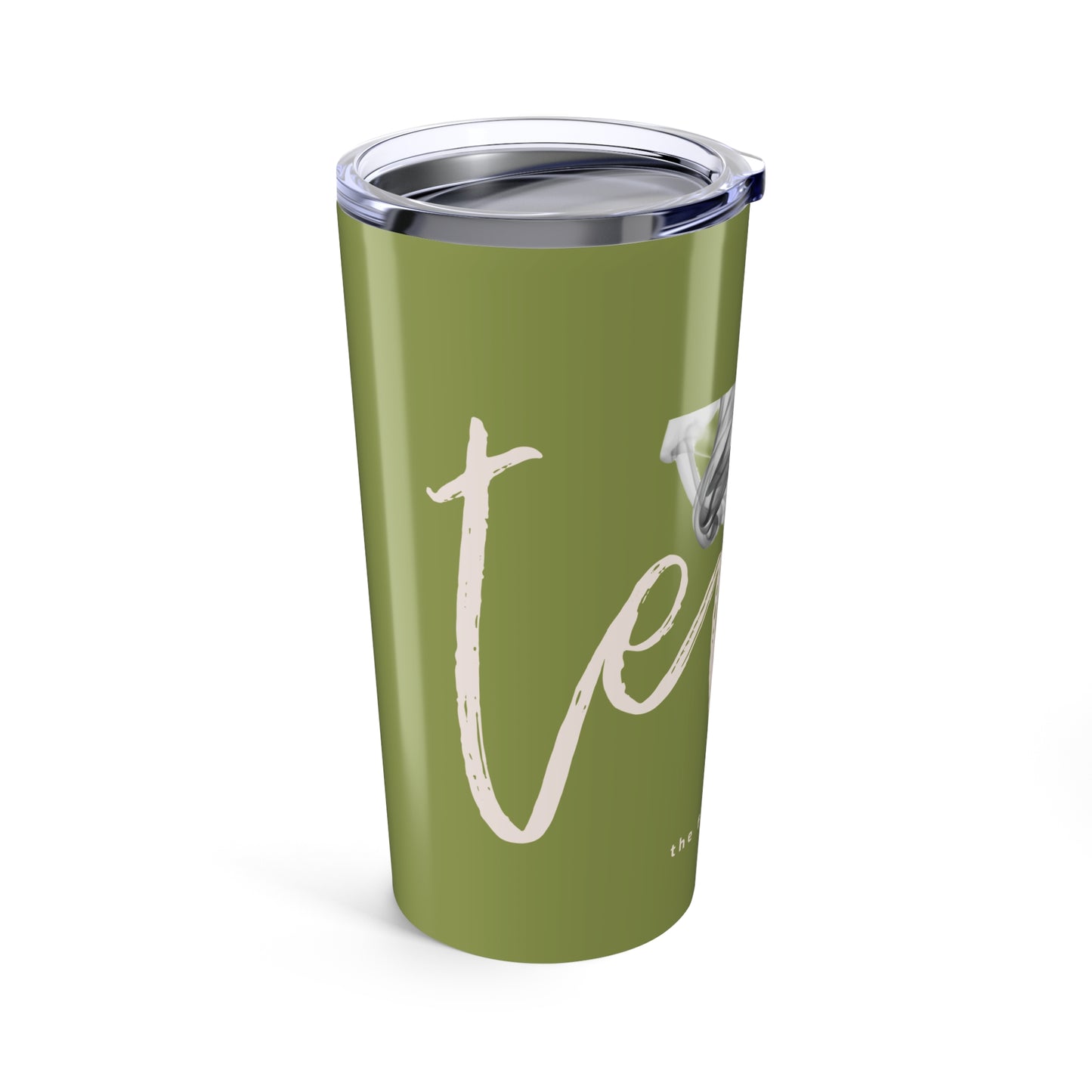 'The Fire Within' 20oz Tumbler — Olive Green Smoky Script Design