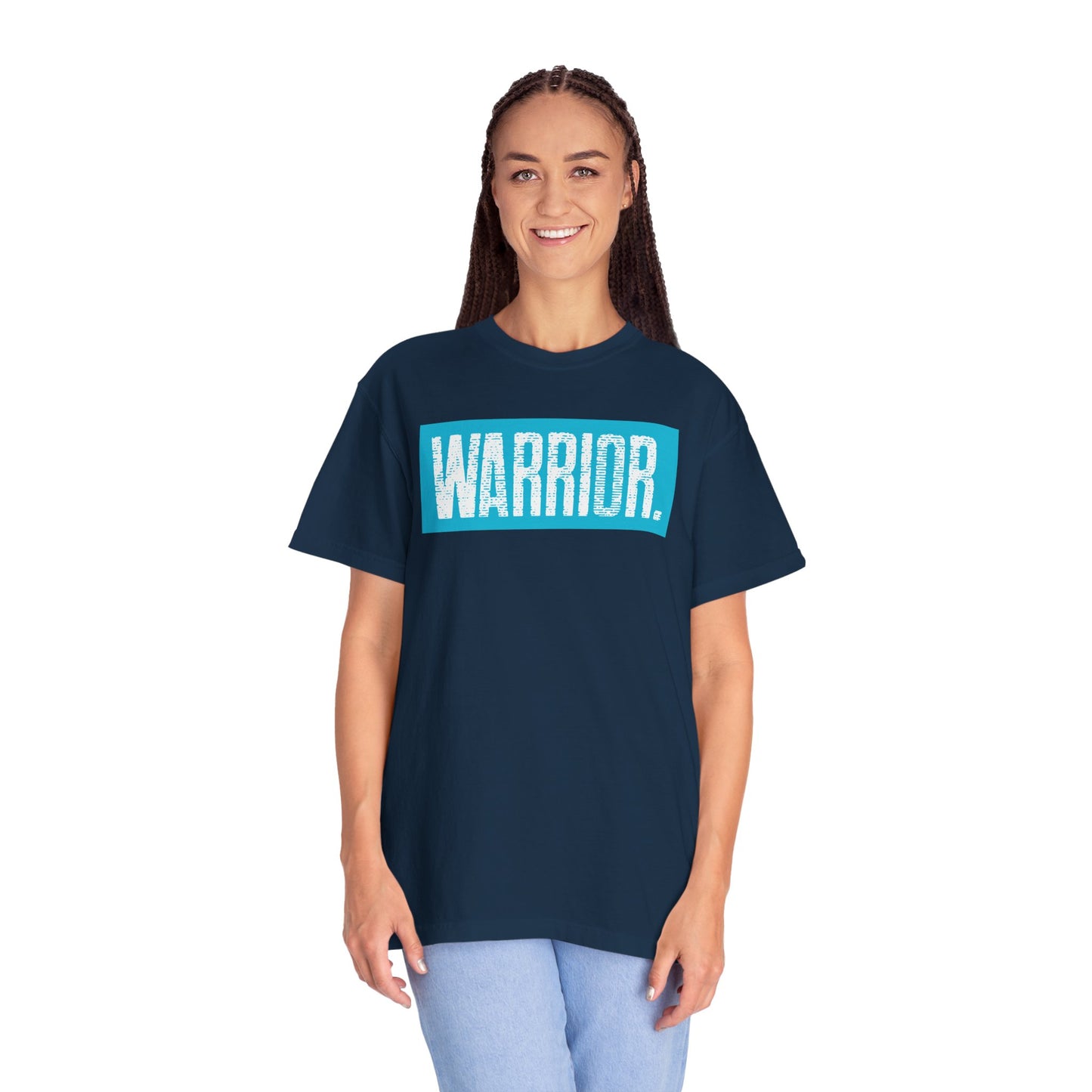 Warrior Graphic T-Shirt — Bold Blue Box Logo Tee