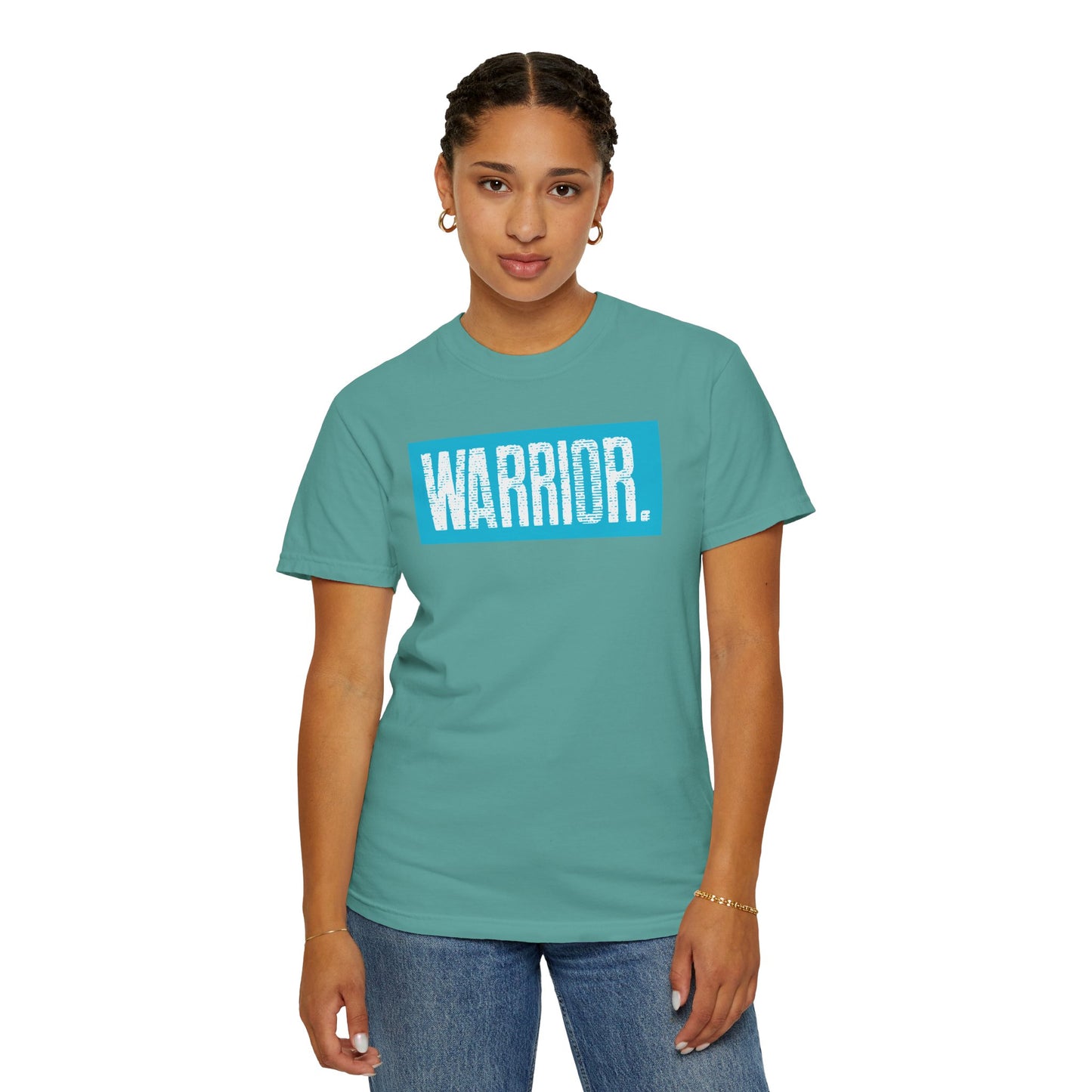 Warrior Graphic T-Shirt — Bold Blue Box Logo Tee