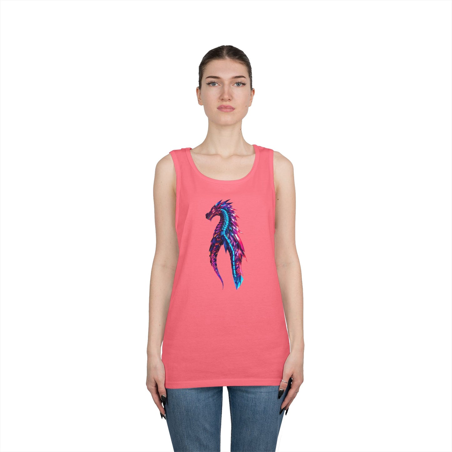 Dragon Art Unisex Heavy Cotton Tank Top, Casual Wear, Summer Fashion, Festival Outfit, Gift for Dragon Lovers